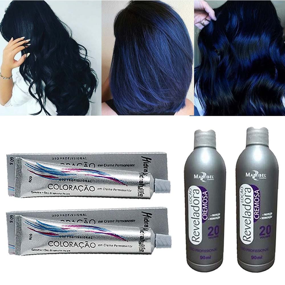 Kit Tinta Preto Azulado 02 Coloração, 02 OX 20 90ml Mairibel