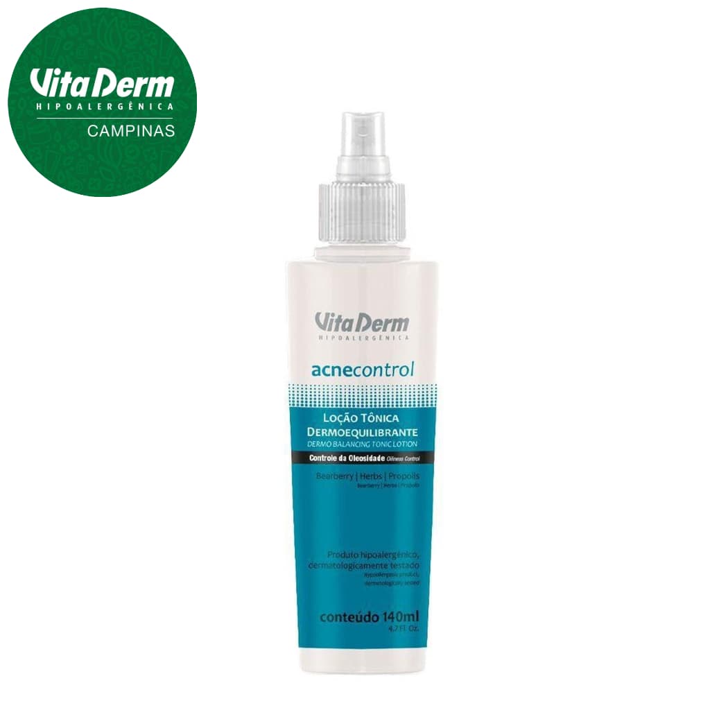 Loção Tônica Dermoequilibrante Vita Derm 140ml Pele oleosa e Tratamento de Acne