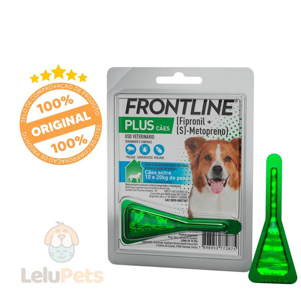 Frontline Plus Cães 10kg a 20kg 1,34ml 1 Dose Antipulgas Para Cachorro