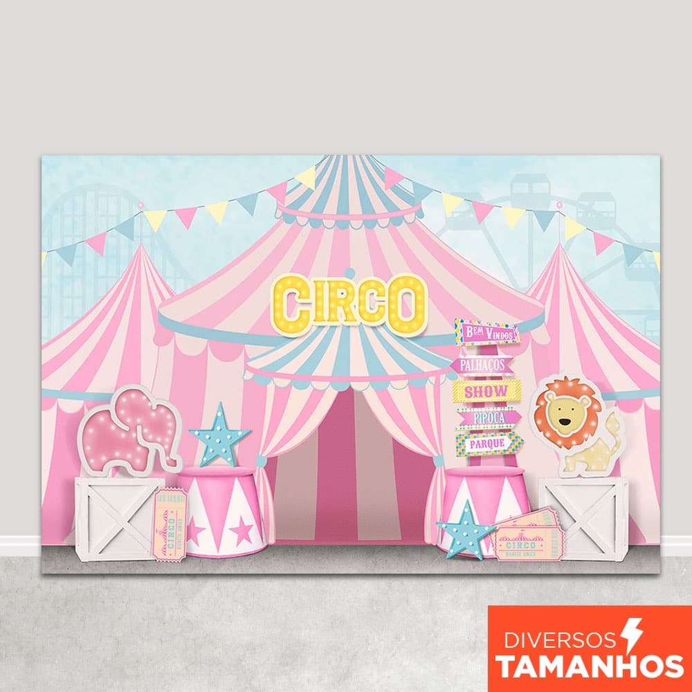 Fundo Fotográfico Infantil Cenário Circo Menina Rosa Painel Em Tecido Sublimado para Foto - FFC-818