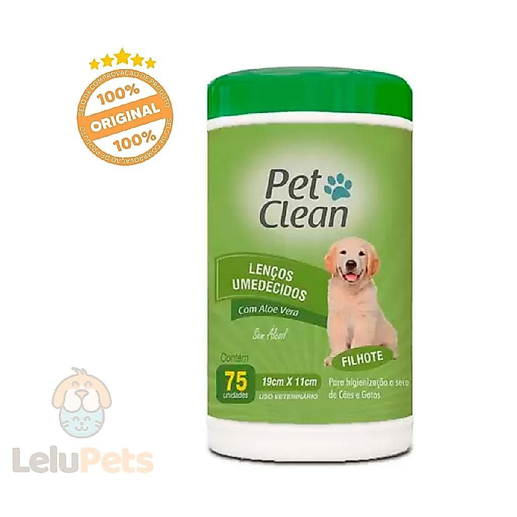 Lenço Umedecido Pet Clean Para Cães E Gatos Filhotes 75 Und