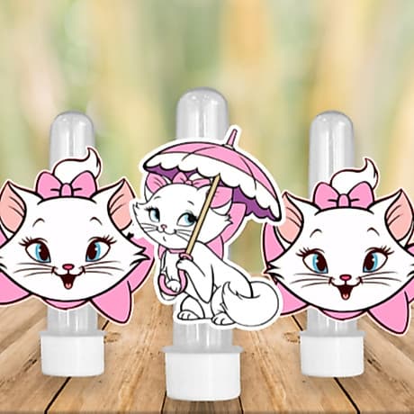 40 Apliques para Tubete Doces Bolo - Tema GATINHA MARIE- Lembrancinhas Divertidas para Sua Festas
