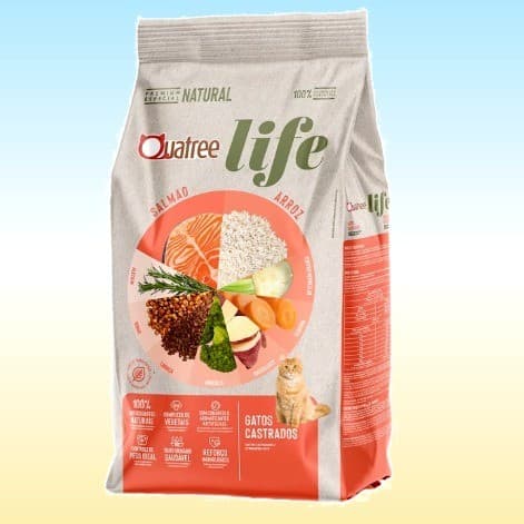 Ração Seca Quatree Life Gatos Castrados Sabor Salmão e Arroz 10,1 KG SUPER PREMIUM
