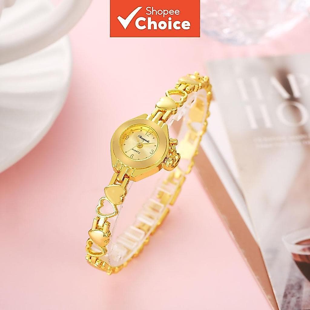 Senhoras Pulseira De Ouro Relógio Coração Pingente Oco De Quartzo Moda Retro Ajustável Simples Pulso