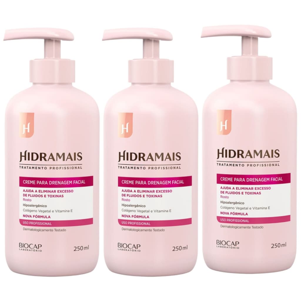 Kit 3 Creme Hidratante Hidramais Drenagem Facial 250ml Vitamina E