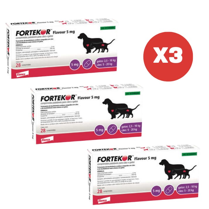 Kit 3 Fortekor Flavour 5mg 28 Comprimidos Elanco