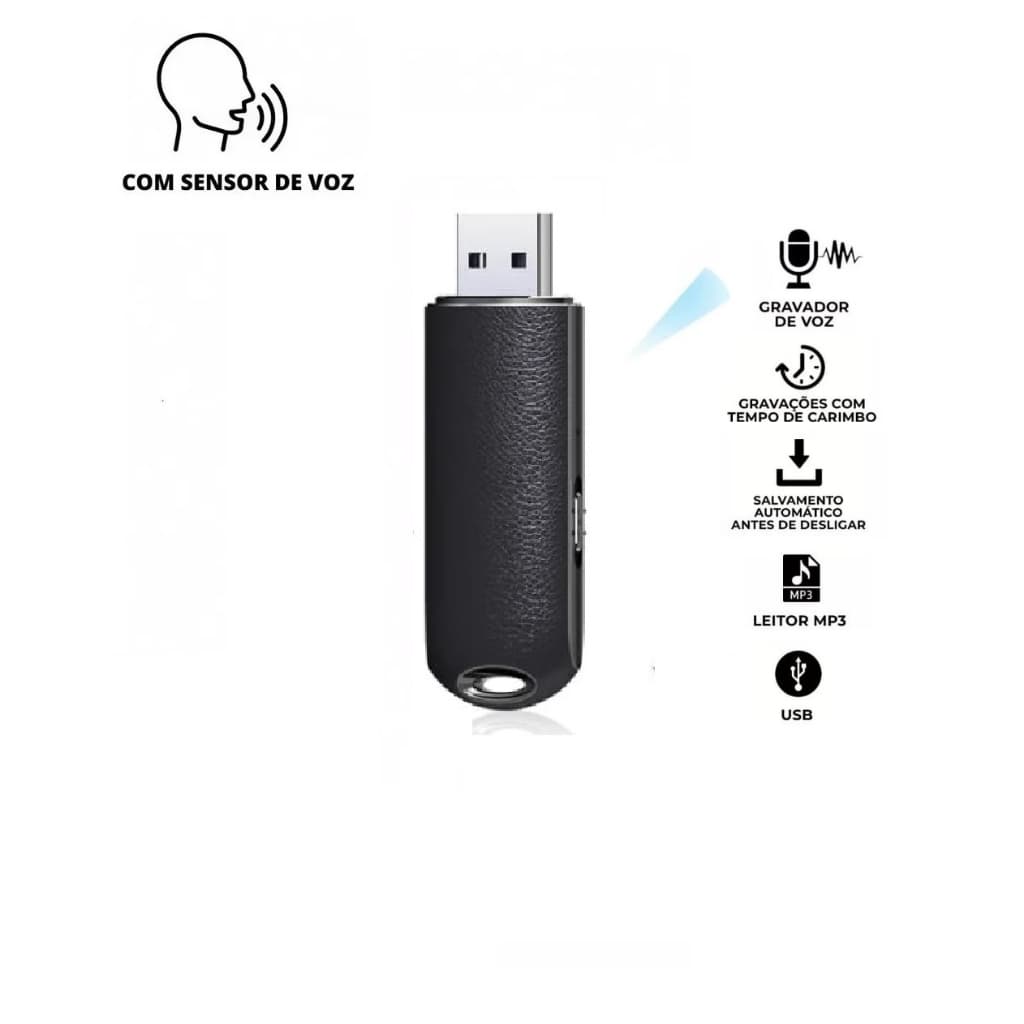Gravador em Formato de PenDrive com Ativação por Voz 96 Horas 8GB GRAPEN