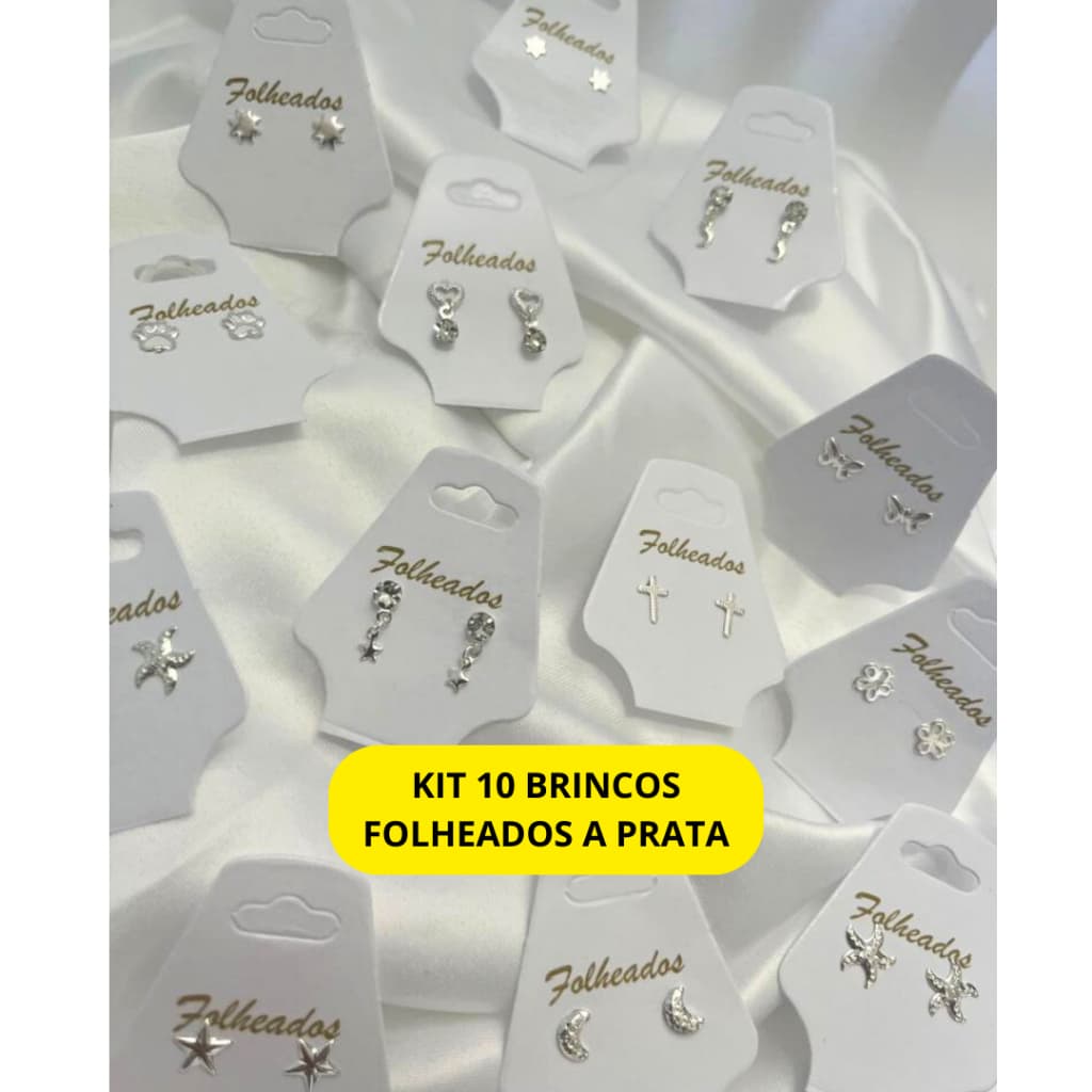 KIT 10 Pares Brincos Pequenos Folheados Prata Sortidos Antialergico Garantia Revenda Segundo furo