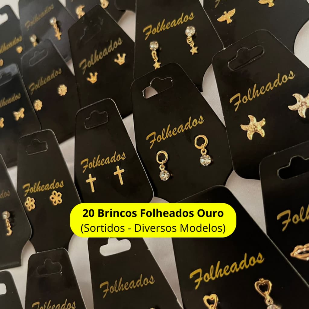 KIT 20 Pares Brincos Pequenos Folheados Ouro 18k Sortidos Antialergico Garantia Revenda Segundo furo