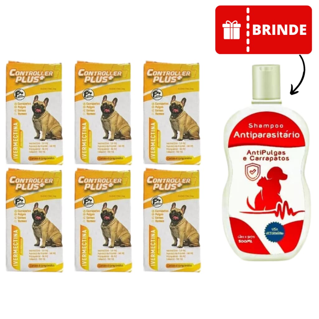 Controller Plus Anti Pulgas Carrapatos E Sarna 24 Comp 15kg + Shampoo - promoção
