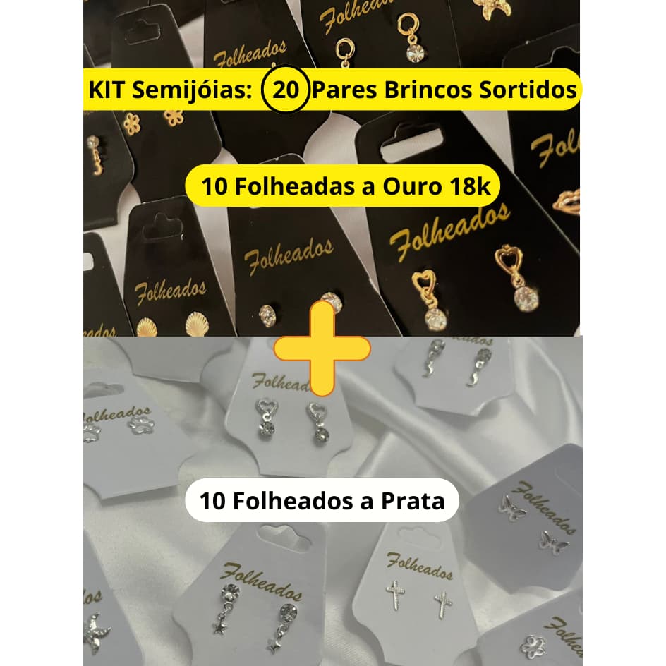 KIT 20 Pares Brincos Pequenos Folheados Misto:10 Prata e 10 Ouro Sortidos Antialergico Segundo furo