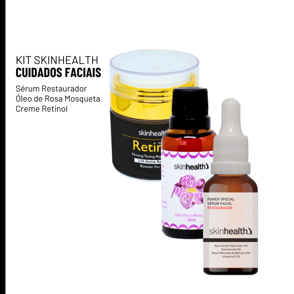 Sérum Restaurador (Retinol) 30ml + Creme Retinol 50ml + Rosa Mosqueta 30ml - Kit Concentrado Em Vitamina A