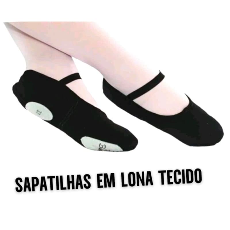 SAPATILHA LONA, TECIDO SOLA DIVIDIDA PRETA PARA BALLET E JAZZ.