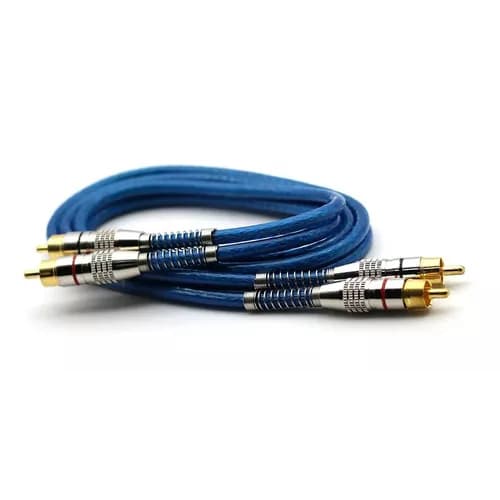 Cabo RCA 1 Metro Dupla Blindagem 5mm Azul Cobre Blindado Cabo Rca 1 Metro Blindado