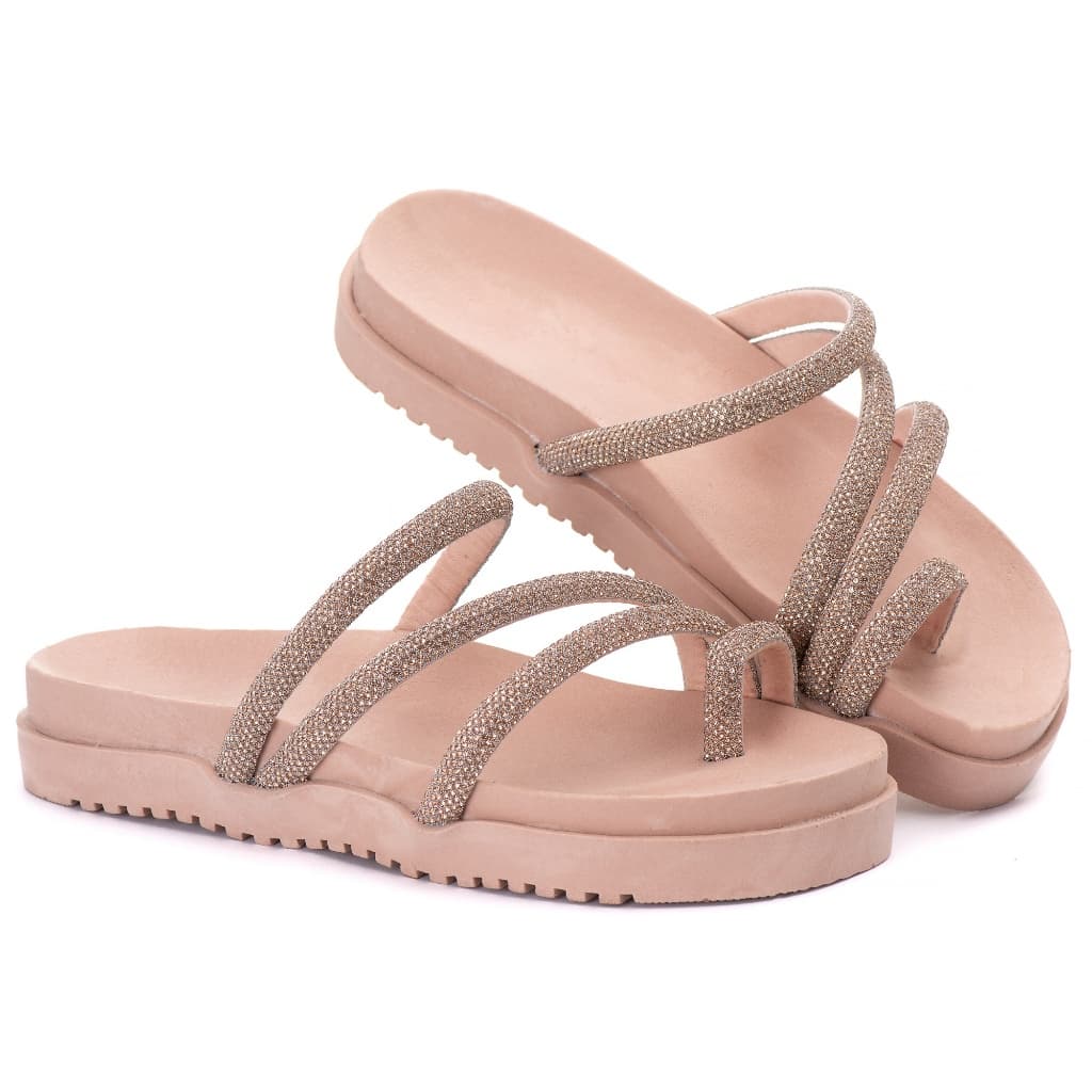 chinelo papete birken feminina tiras strass brilho confortável promoção