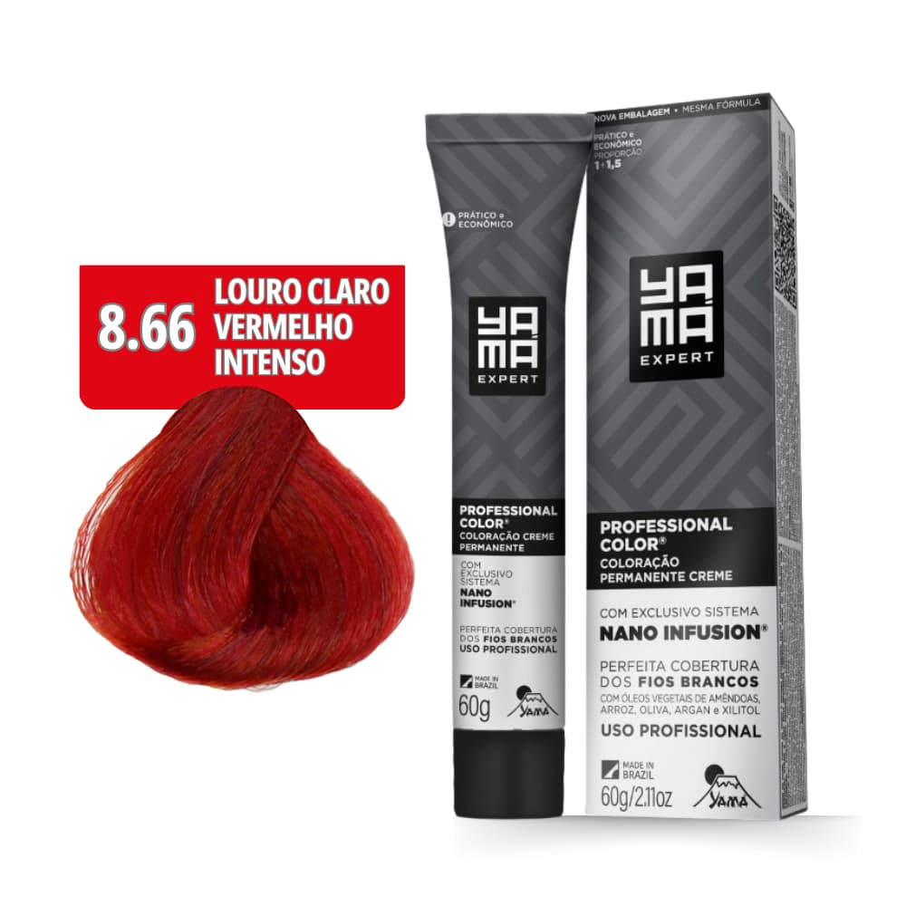 Coloração Yamá Creme Professional Color Nano Infusion 8.66 Louro Claro Vermelho Intenso