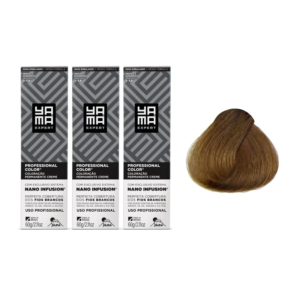Kit C/3 Colorações Prof Color Nano 7.0 Louro Médio Yamá