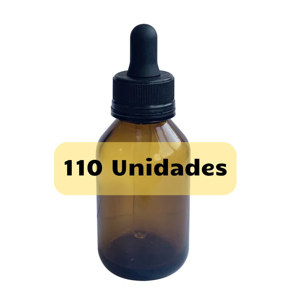 Frascos Conta Gotas 60ml Vidro Âmbar (110 Unidades) Tampa Com Lacre Preta