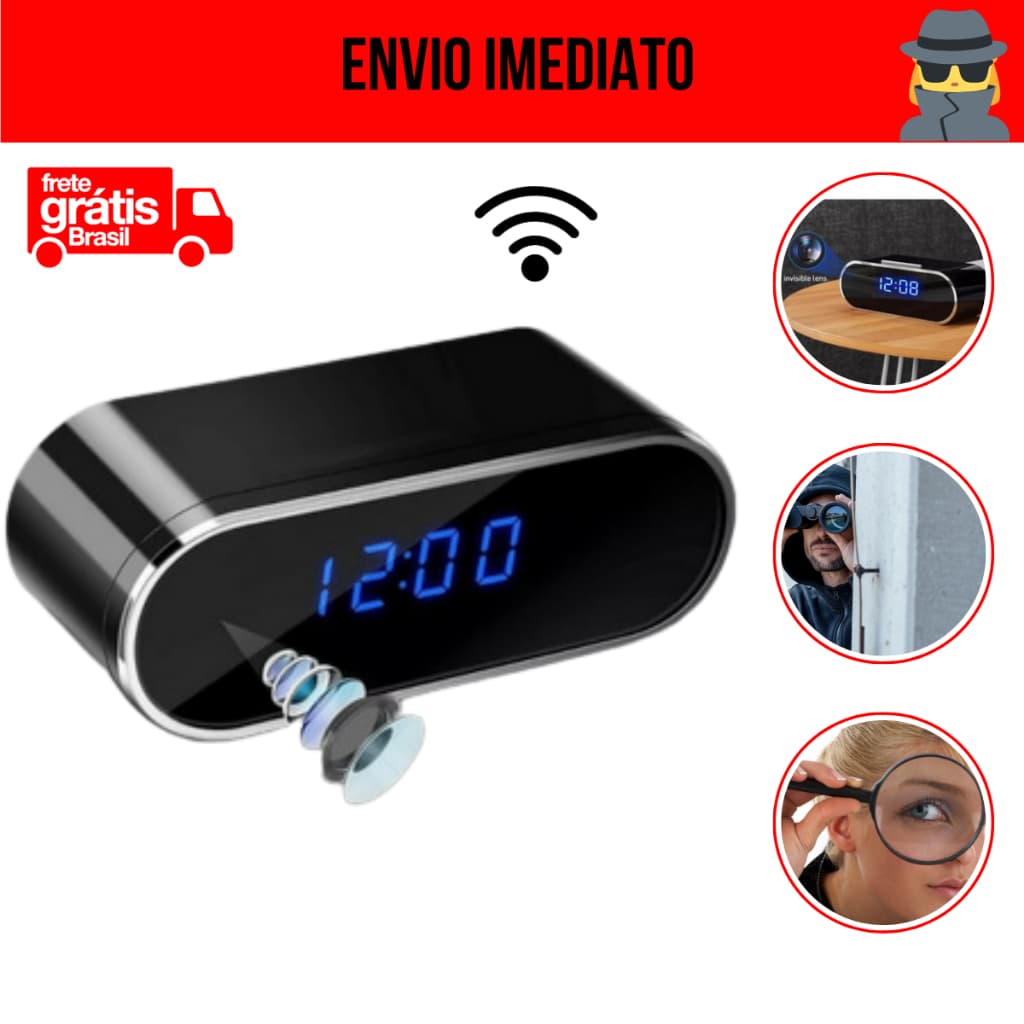 Despertador Câmera Wifi Discreta Exclusiva Com Bateria Visão Noturna Top