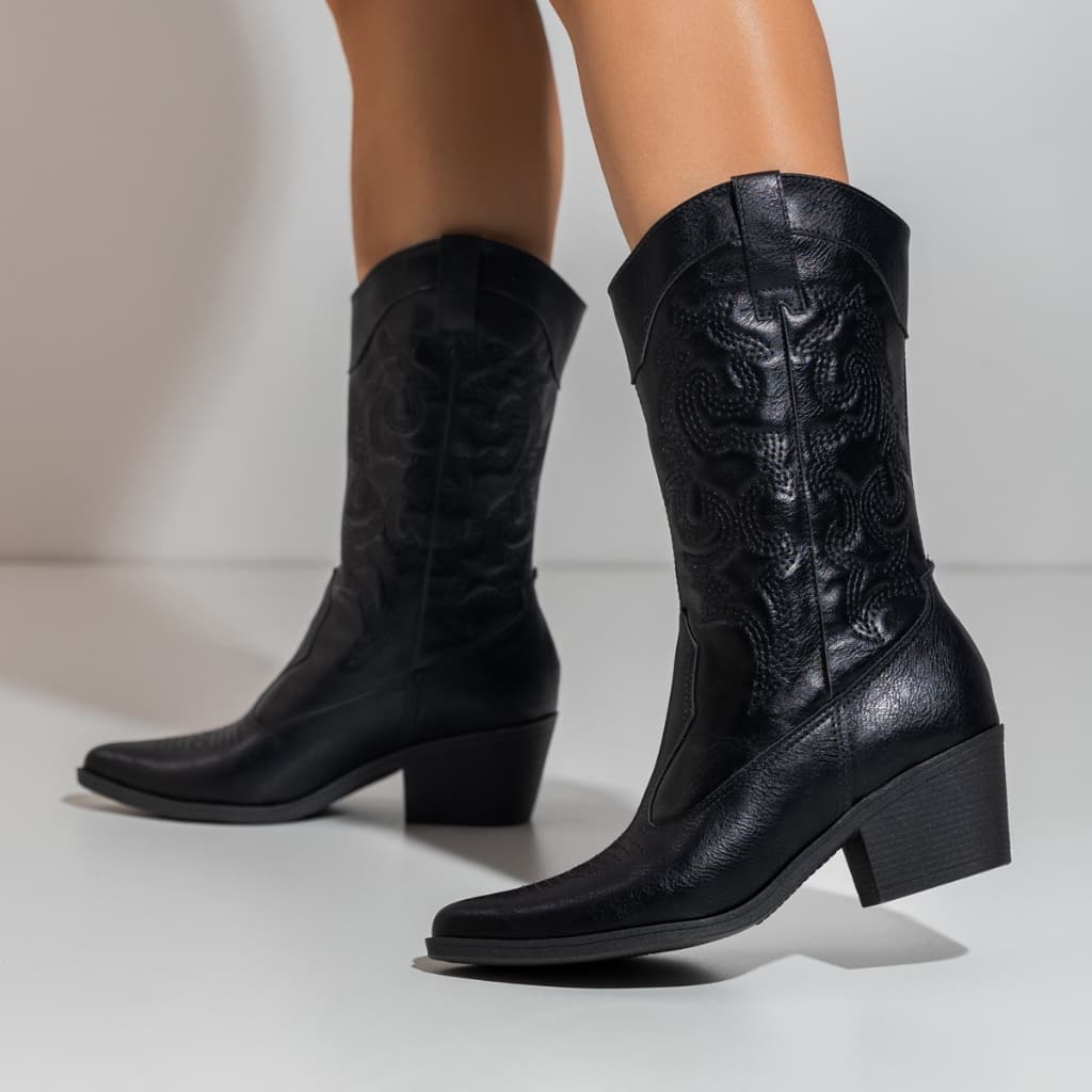 Bota Feminina Catarina Texana Country Western Cano Médio Com Bordado Salto Grosso Bloco Not-me