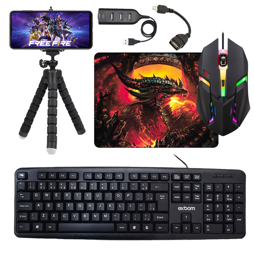 Kit Gamer Mobilador com Teclado Mouse e Pad Estampado Speed Tripe Completo