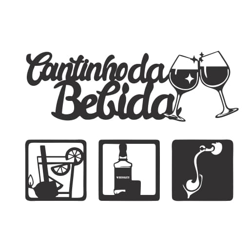 Kit Cantinho da Bebida 4 Peças mdf 3mm acompanha dupla face