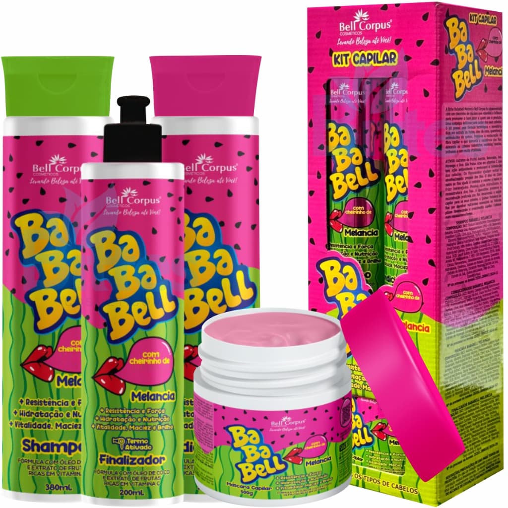 Kit BABABELL  MELANCIA Hidratação Bell Corpus 4 ITENS Capilar brilho