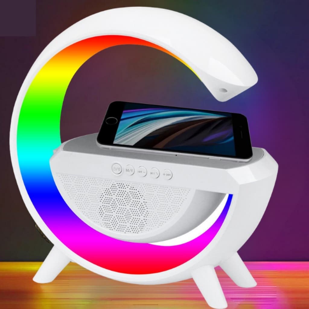 Luminária Rgb Caixa Som G Speaker Carregador Indução Relógio
