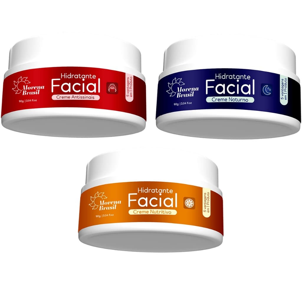Creme Facial, Cuide da Sua Pele do Dia à Noite: Kit 3X Completo Morena Brasil
