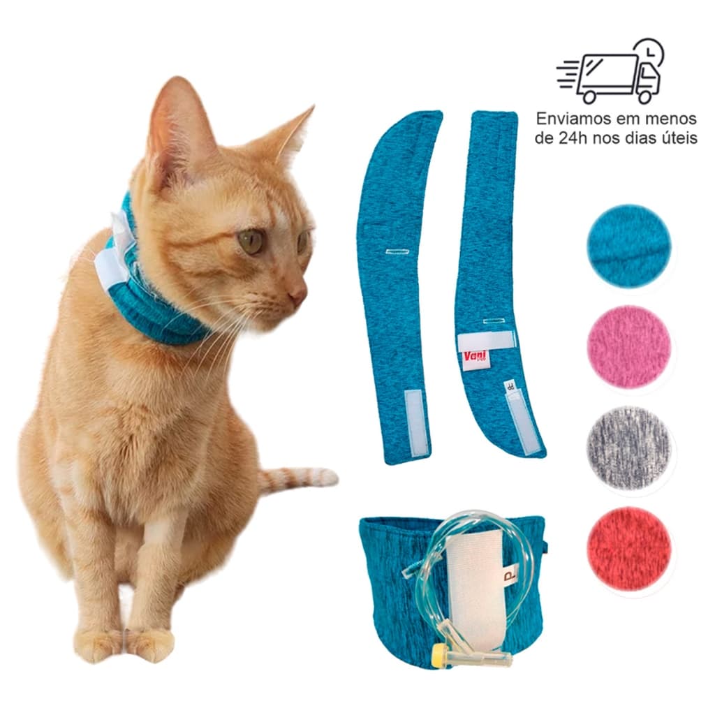 Colar Suporte de Sonda Esofágica Para Cachorros e Gatos - Ajustável, Confortável e Seguro