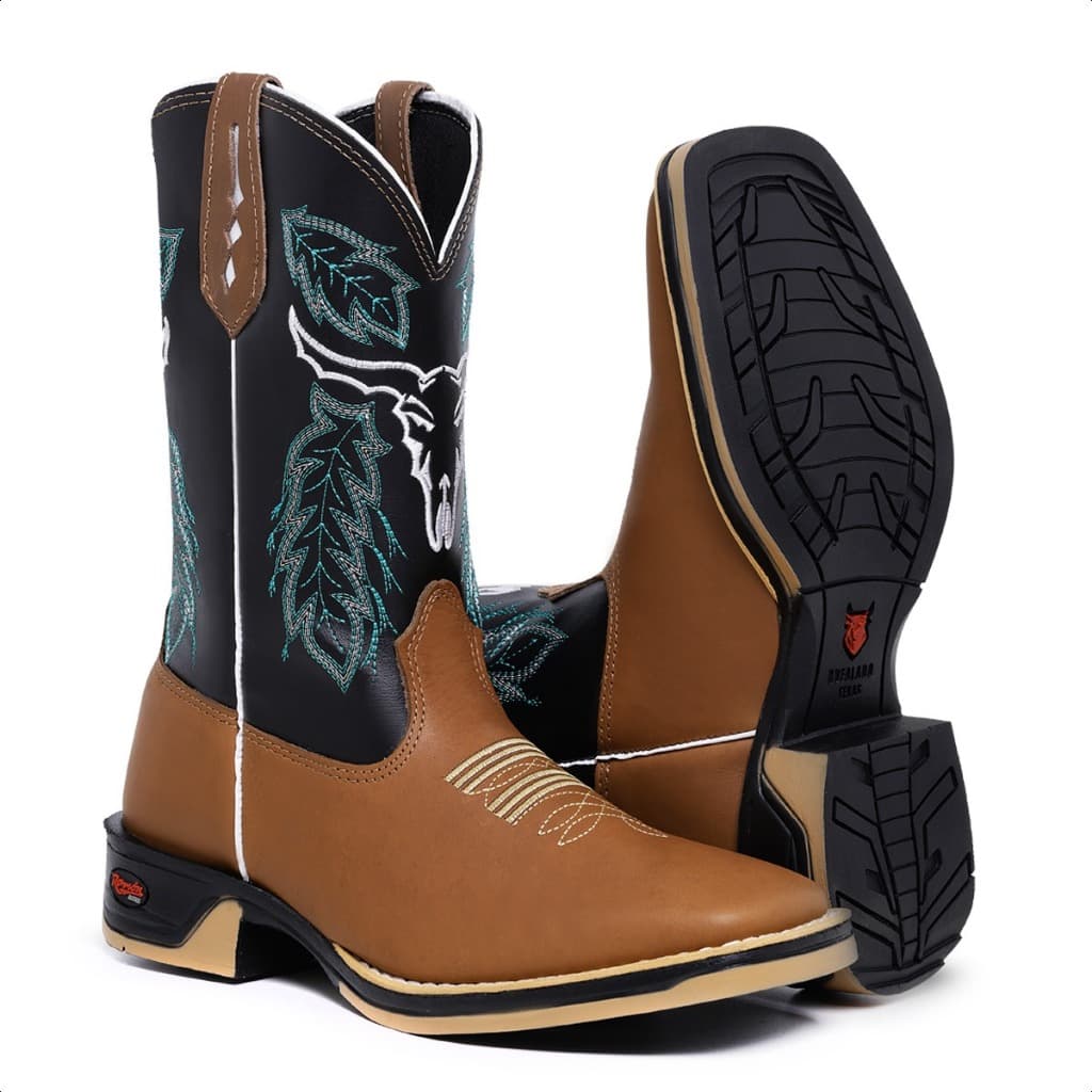 Texana Masculina Bota Jumper Country Botina Bordado Resistente Pecuária Montaria
