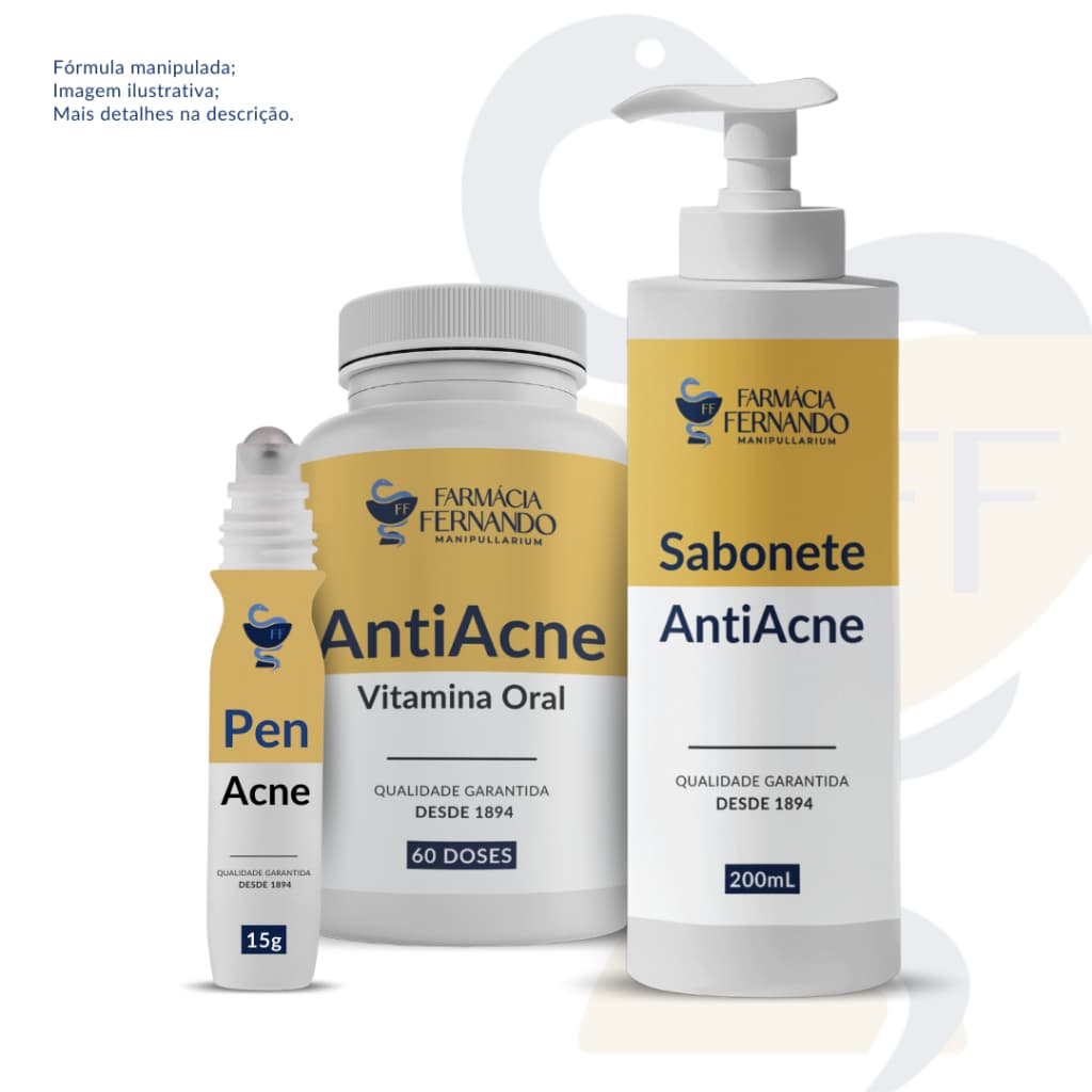 Linha AntiAcne - Vitamina Oral + Sabonete liquido + Caneta secativa