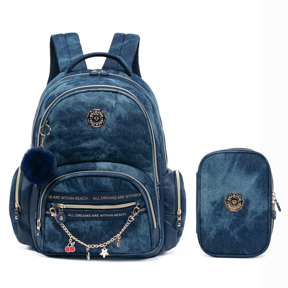 Kit Mochila Escolar Primicia Juvenil Grande Estojo Reforçado
