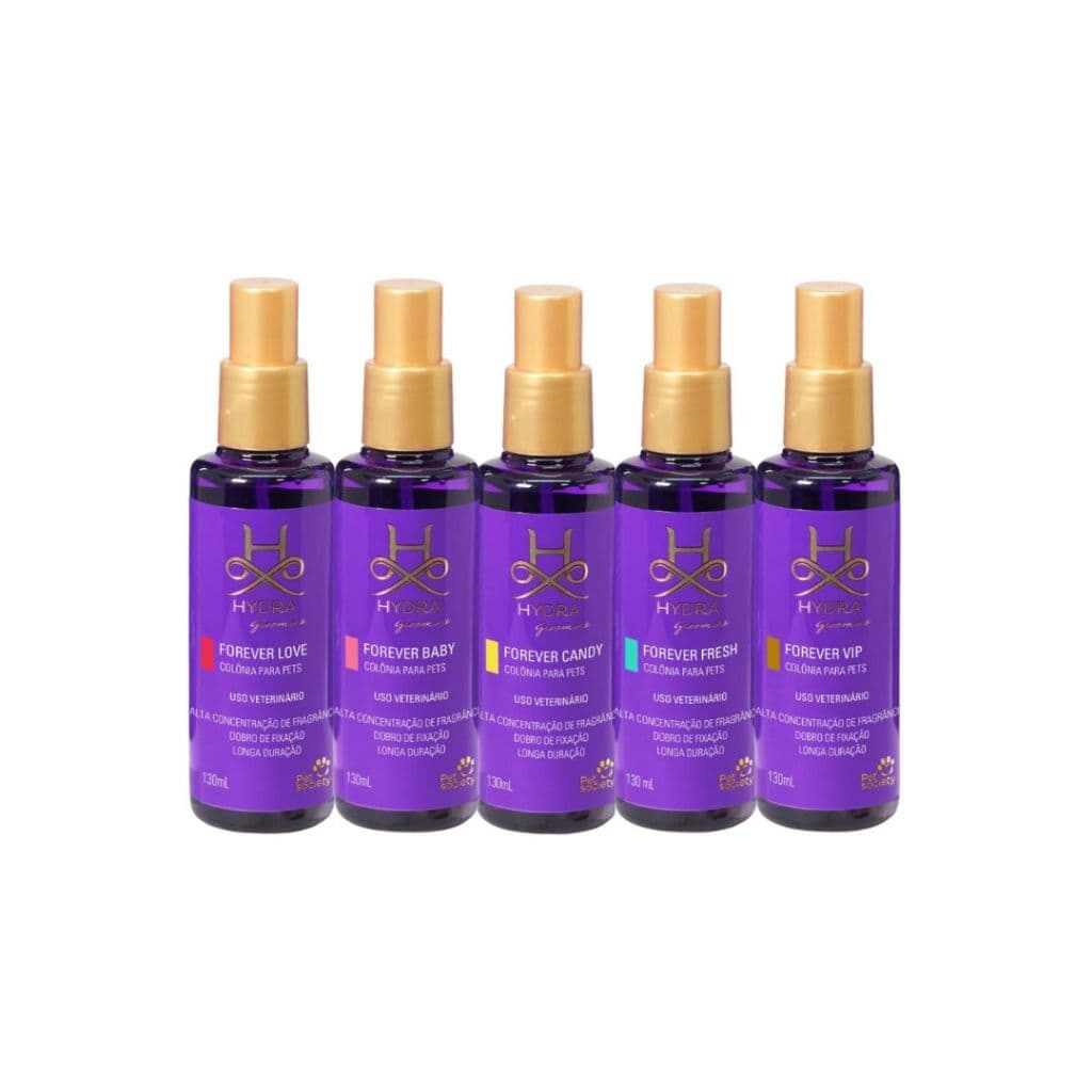 Kit 5 Colônias Pet Cachorro Gato Hydra Clássicas Vip, Love, Fresh, Candy, Baby 130mL