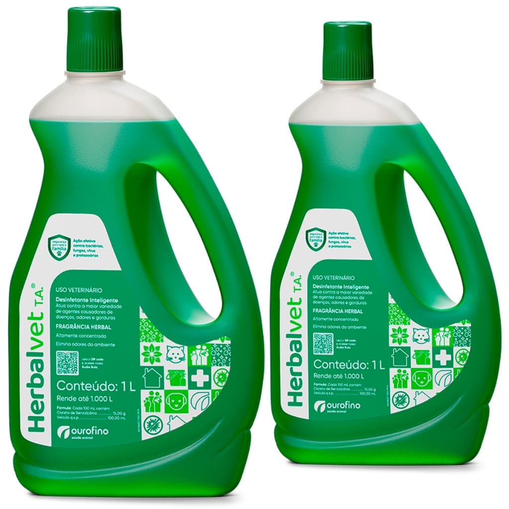 Kit com 2 Herbalvet Desinfetante 1 Litro - Rende até 500 Litros cada