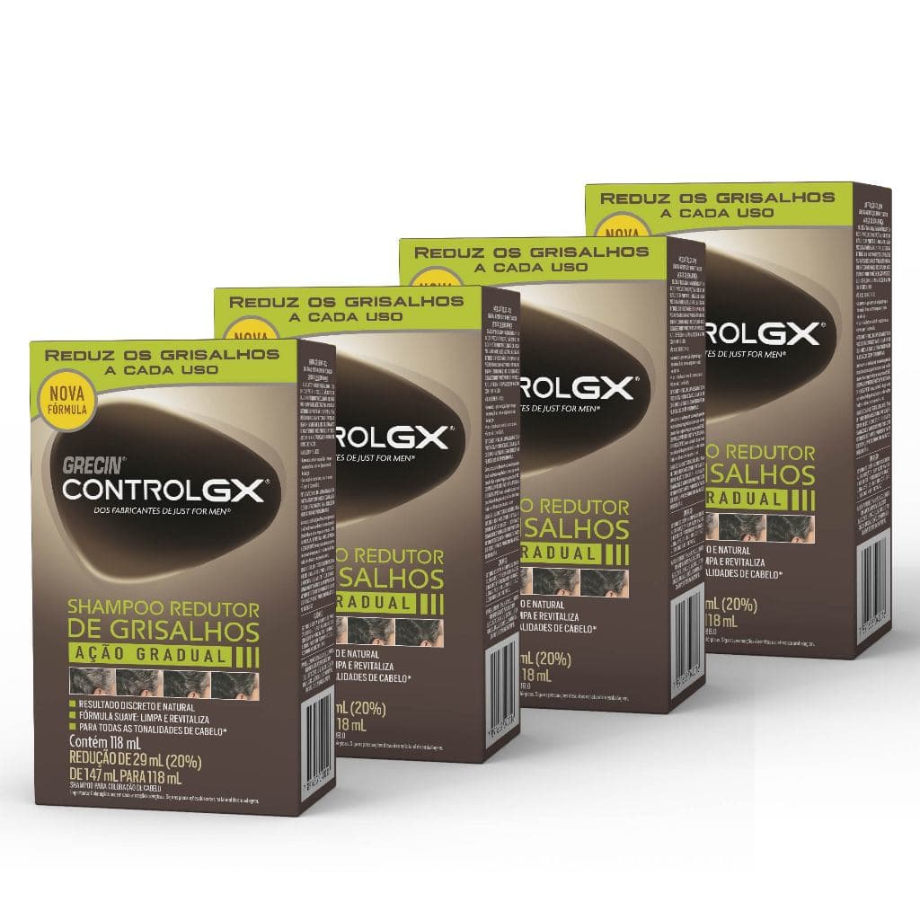 Kit 4x unid. - Grecin Control GX Shampoo Redutor Gradual de Grisalhos 118ml - Para todos os tipos e natural de cabelo.