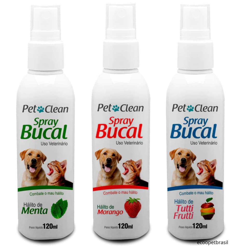 Enxaguante Spray Bucal para Cachorro Cães e Gato Pet Clean - Contra o Mau Hálito Higiene Bucal