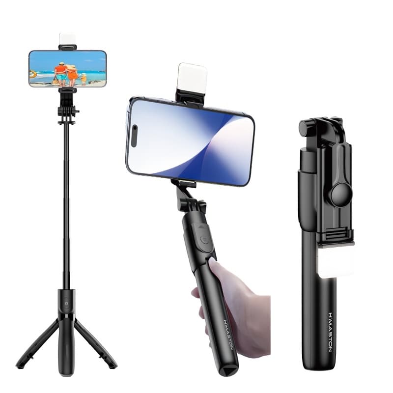 ‌Bastão de Selfie Profissional com Luz de Transmissão Ao Vivo, Bluetooth, Controle Remoto e Tripé de