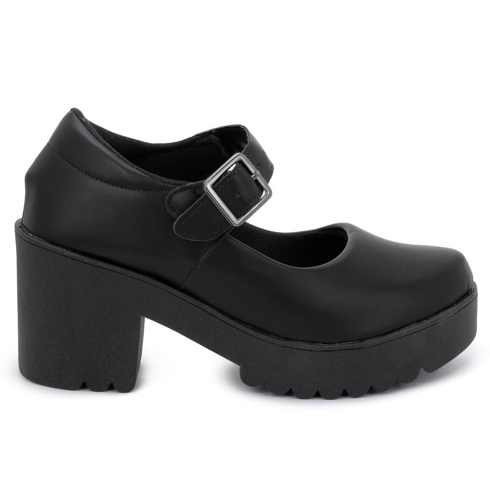 Sapato Mary Jane Macerata Salto Grosso com Fivela Vintage Estilo Britânico Boneca Lolita Ref: 178