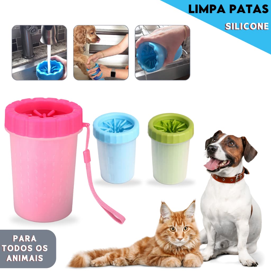 Limpador de Patas Pet em Silicone Limpa e Lava Cachorro e Gato Portátil Higiene Grooming