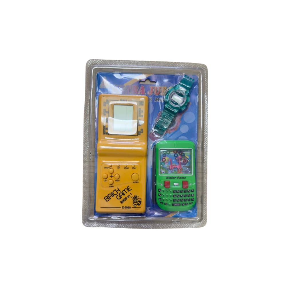 Kit Retrô 3 em 1 - Vídeo Game 9999 Jogos + Jogo de Água + Relógio Digital Cores Surpresa