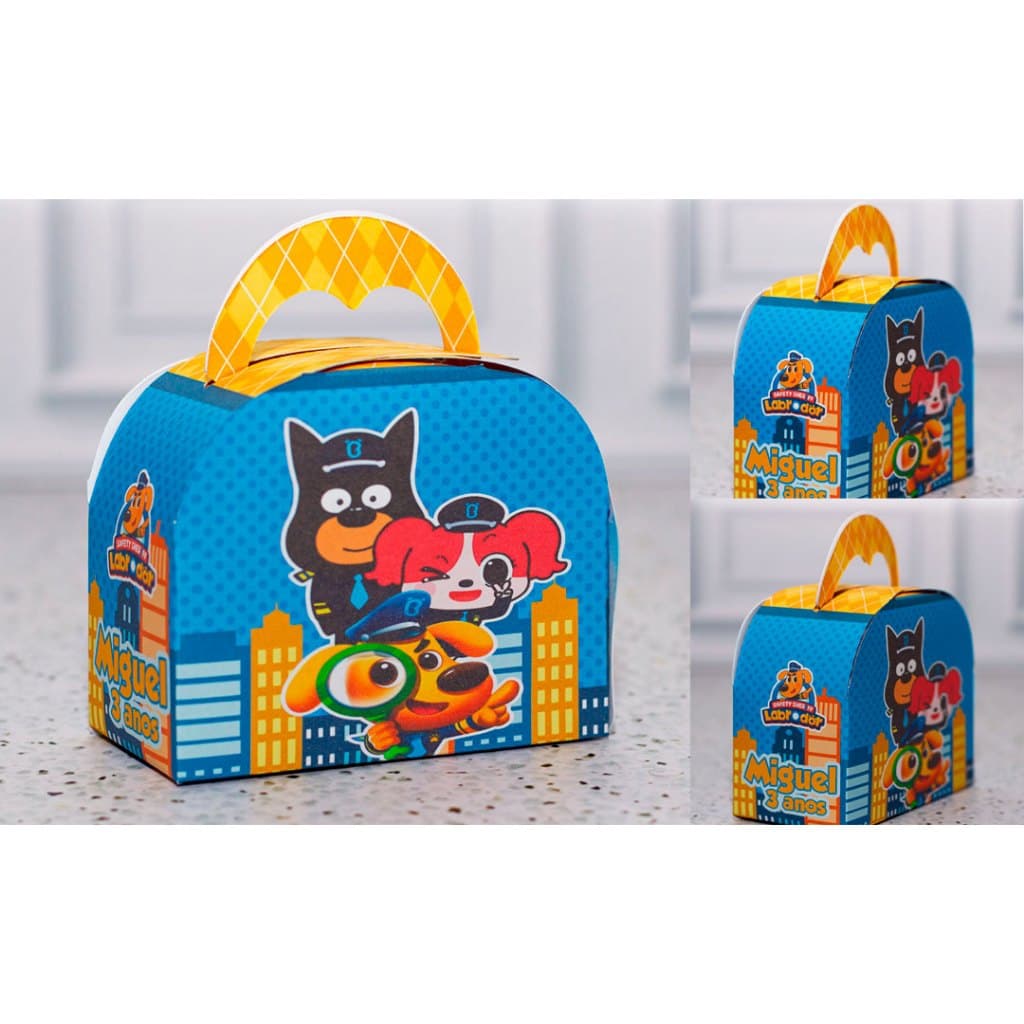 Caixa maleta bolsinha lembrancinha DETETIVE LABRADOR - personalizado festa infantil - PEGUE E MONTE