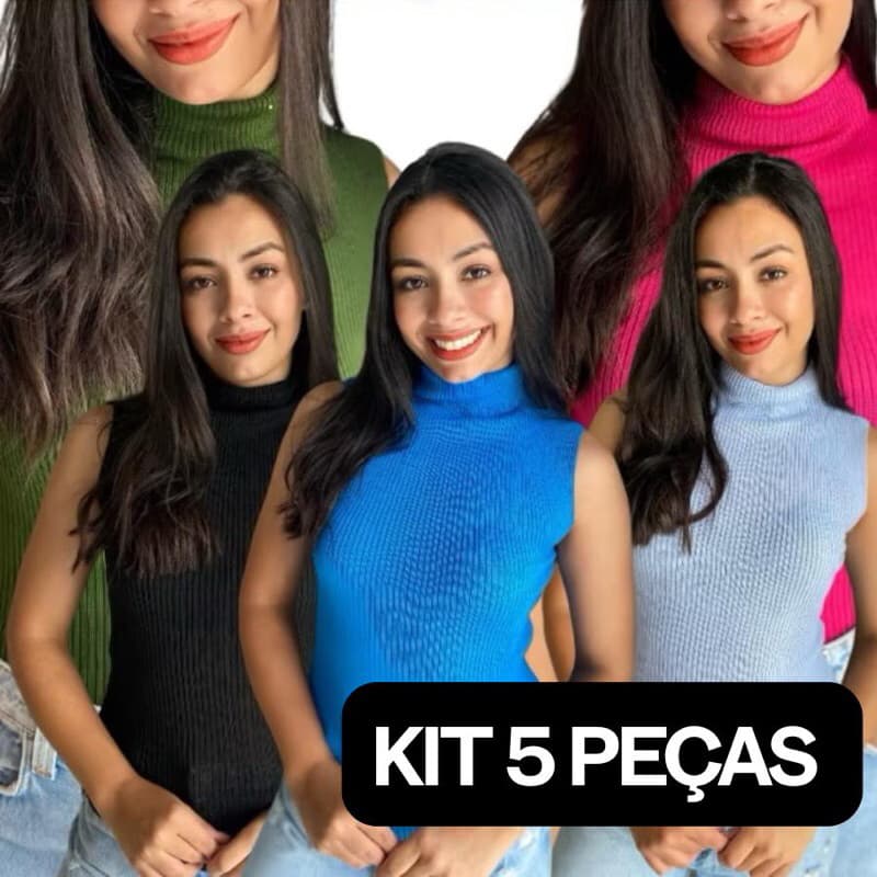 KIT 5 PEÇAS Cropped Top Alcinha Tijolinho moda tricot feminino blogueira combo tricô