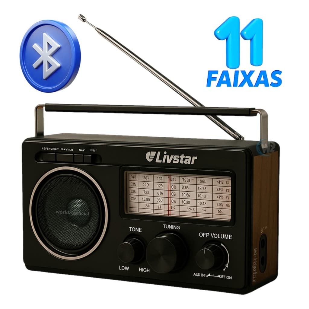 Rádio para Zona Rural Bluetooth Retro Vintage Portátil Recarregável com 11 Faixas AM-FM-SW