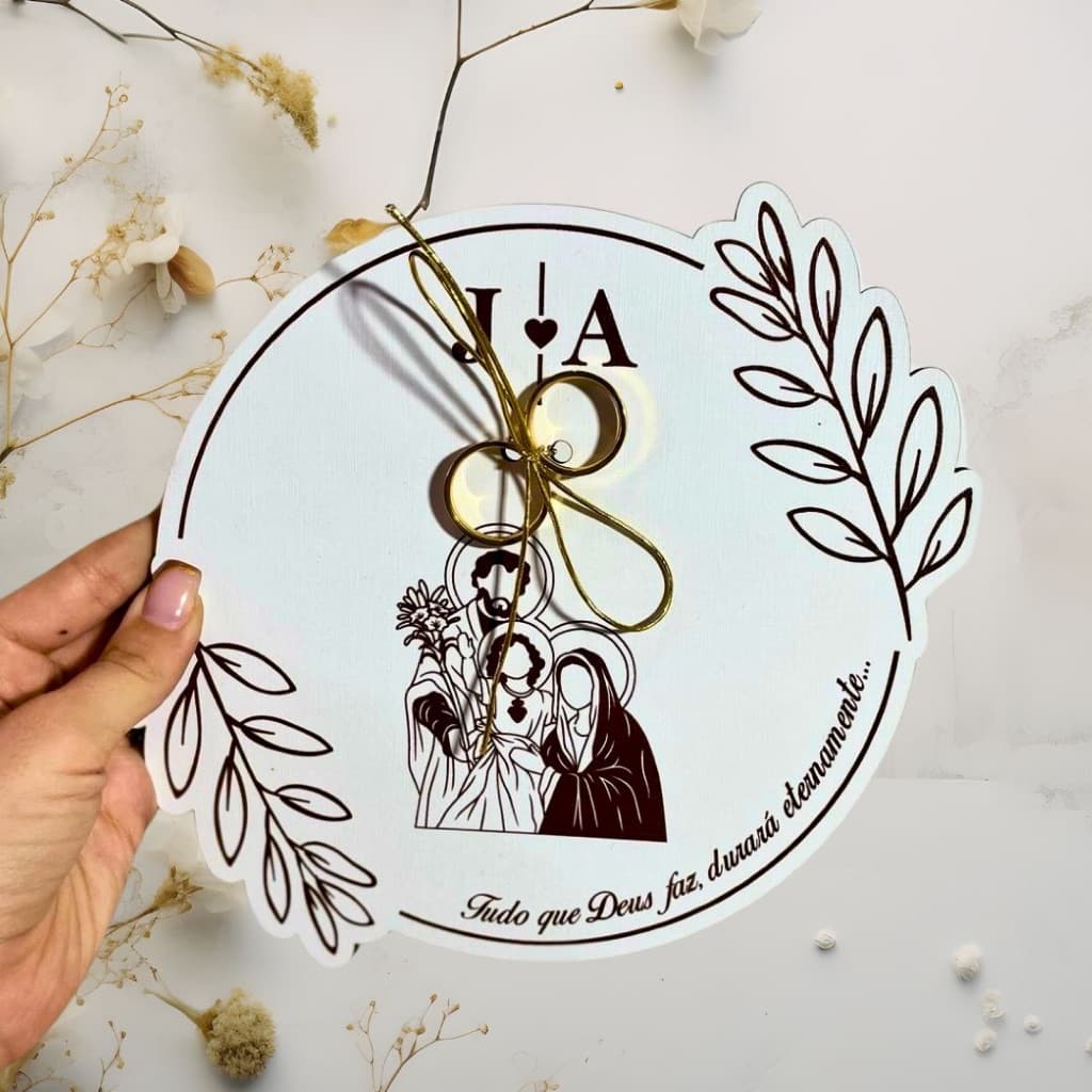 Porta Aliança Personalizado para Casamento Sagrada Familia