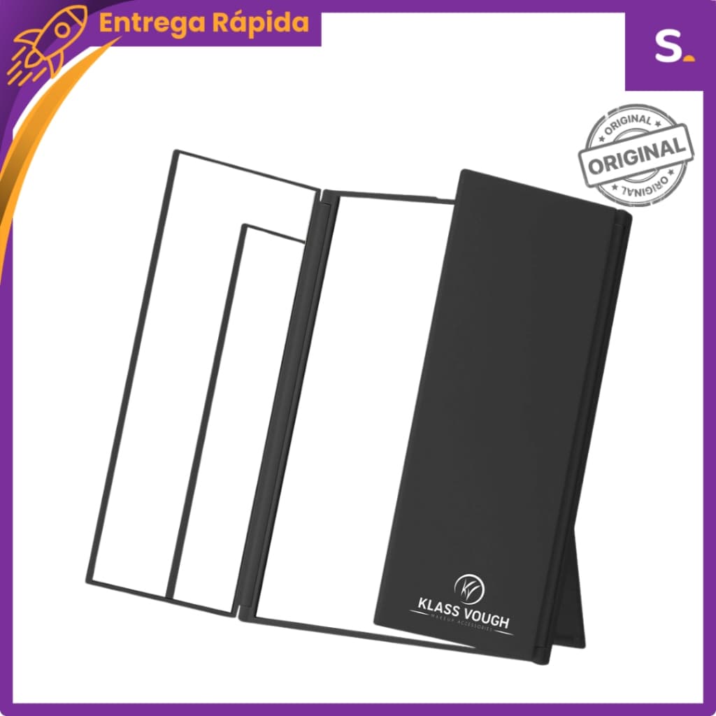 Espelho de Mesa Triplo Black Fold – 3 Faces com Suporte Ajustável - Klass Vough