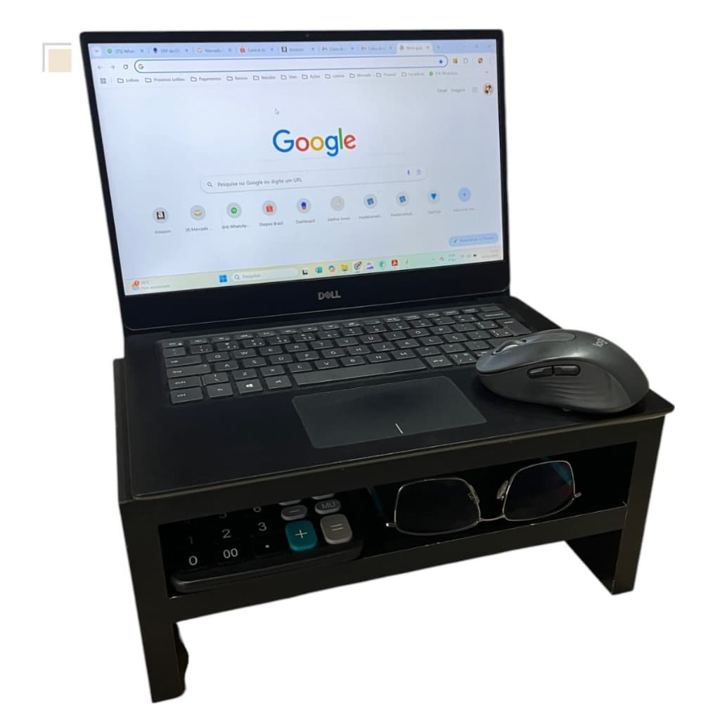 Suporte Para Monitor E Notebook Madeira Mdf Preto Ergonômico