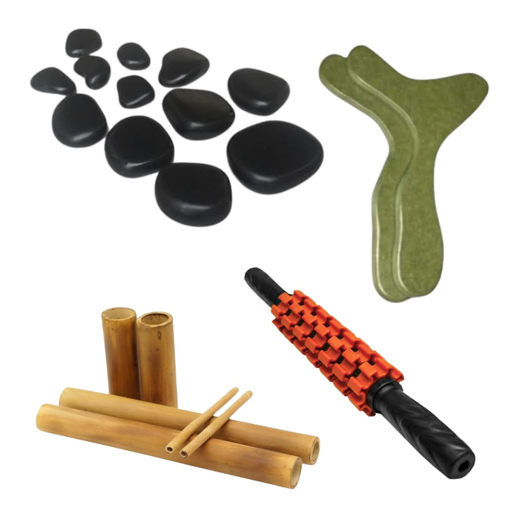 Kit 12 Pedras quentes pantala bambu rolo massagem turbinada