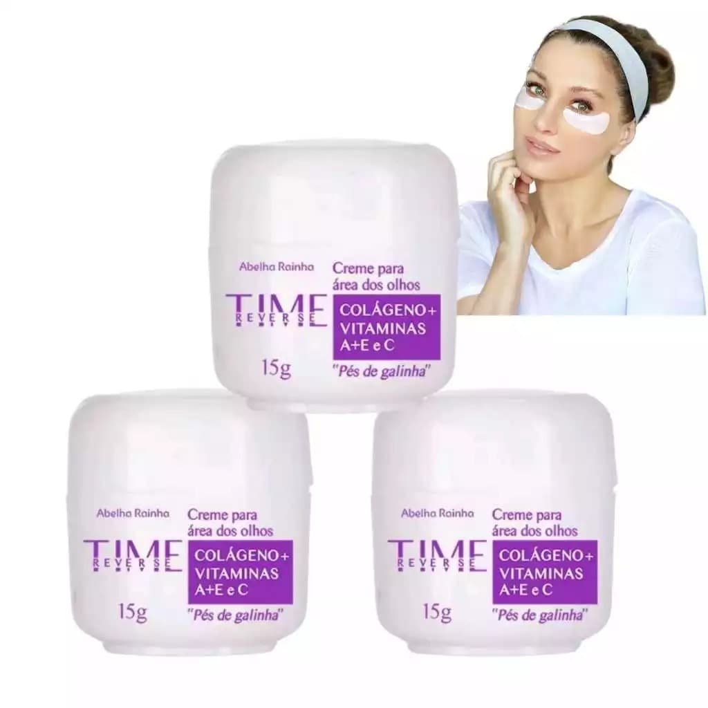 Kit com 3 Creme Para Área Dos Olhos "Pés de Galinha" Time Reverse Abelha Rainha 15g Cada