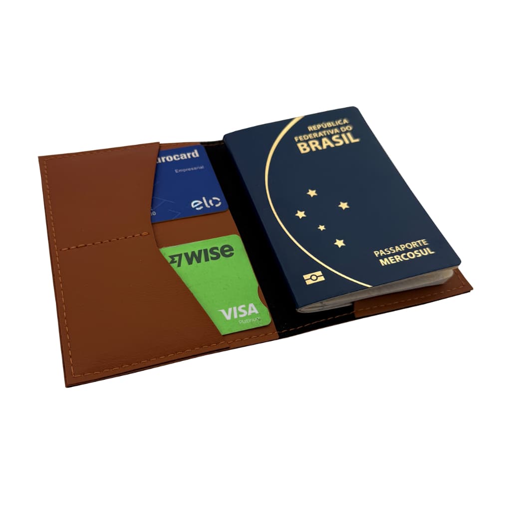 Capa para Passaporte em Couro Sintético Premium Caramelo